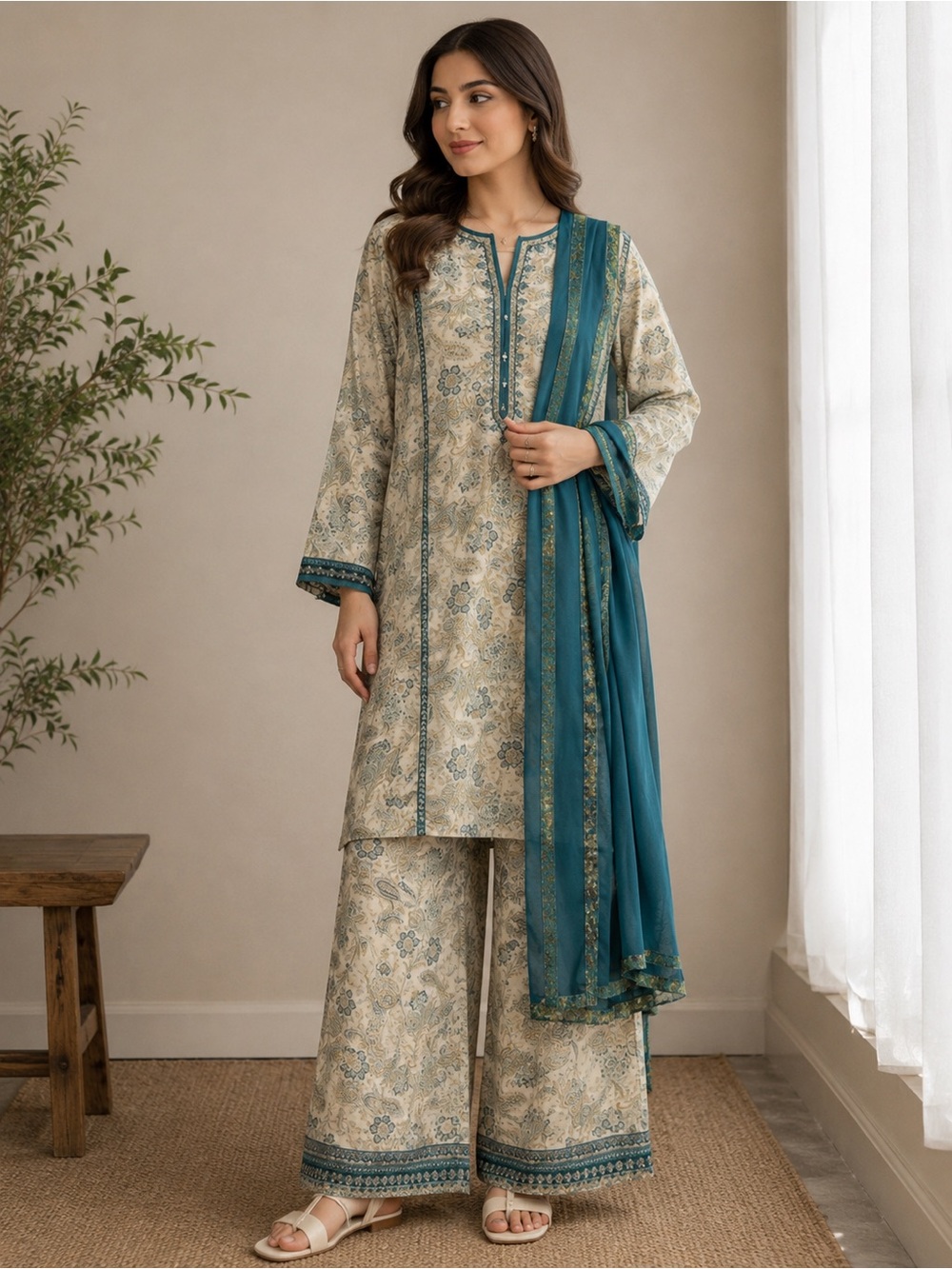 Ethnic 3-pcs rozana collection suit embroidery suit